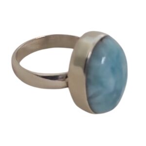 Larimar Oval Cabochon Sterling Silver Ring – Size 6